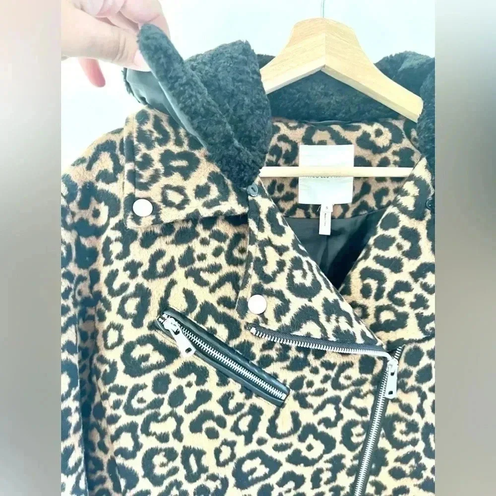 Avec Les Filles Leopard Print Full Zip Moto Biker Jacket Size‎ Small